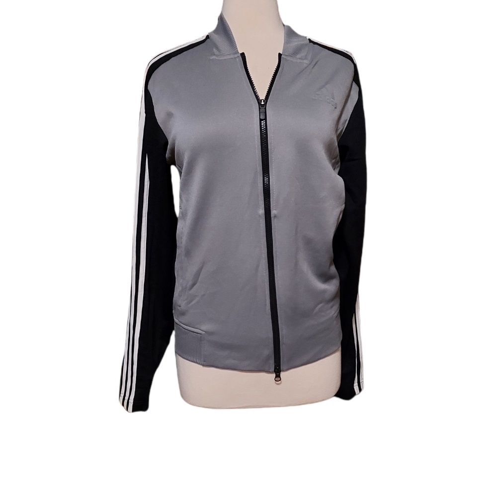 Adidas M Jacket Fullzip Gray Black White Track Jogger Sweat Suit. Dimens…
